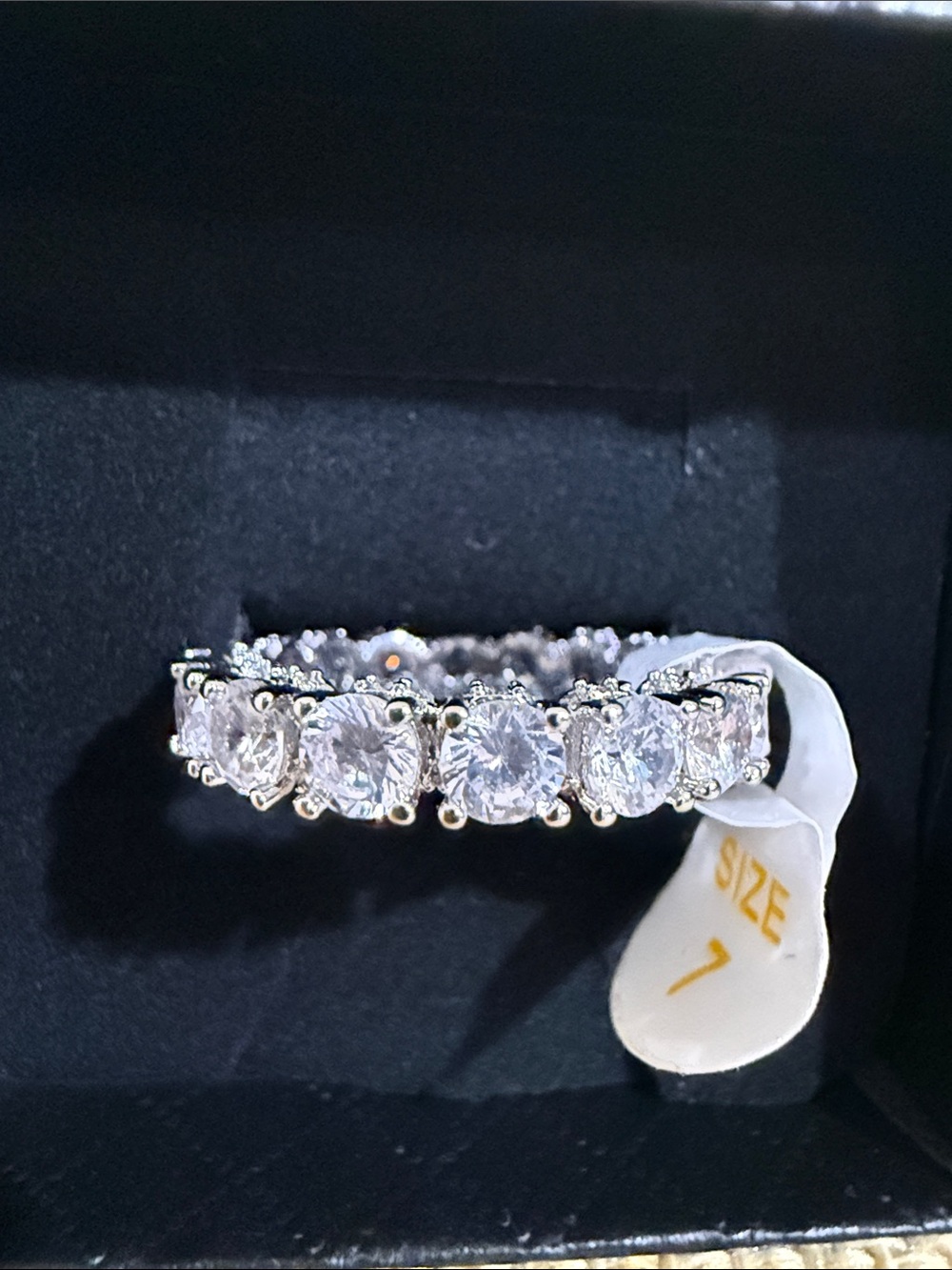Diamond Cubic Zirconia Eternity Ring - Silver Tone, Size 7 Rhodium plated